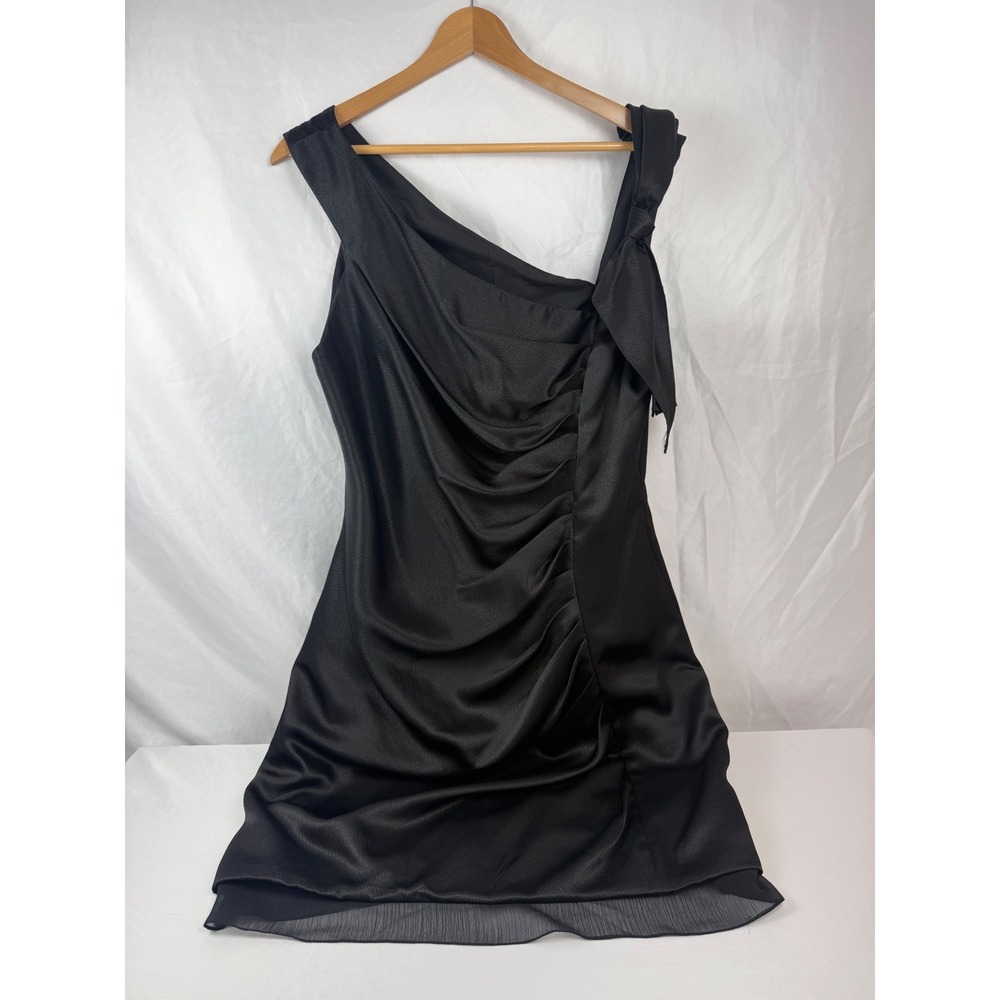 White by Vera Wang Size 14 Black‎ One Shoulder Ruched Mini Dress Bow